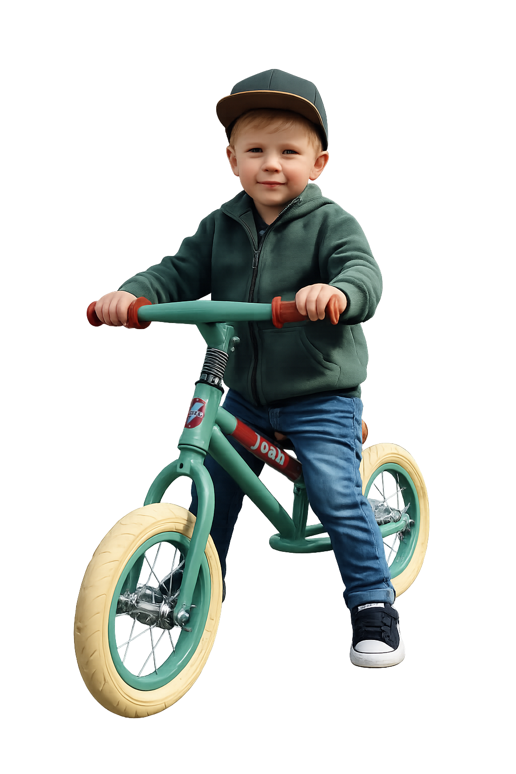 Kind op een houten loopfiets